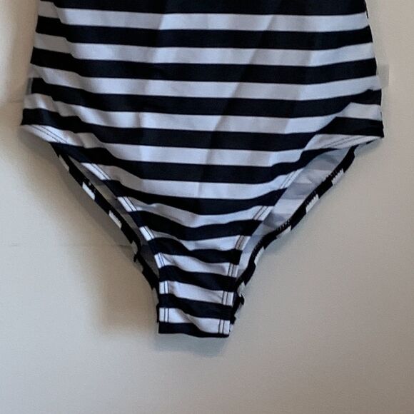 Cross1946 | Women’s Black White Striped One Piece Monokini Swimsuit Bathing Suit - Picture 4 of 9